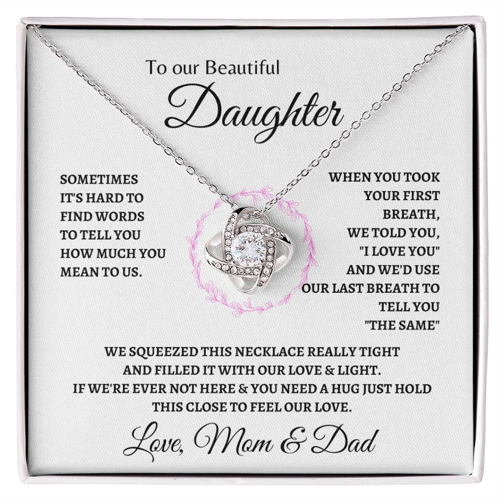 Hold this close to feel mom & dad | Love Knot Necklace  | Gifts for Daughter