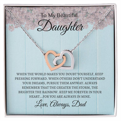 You are always in Dad's heart | Interlocking Hearts Necklace | Gifts for Daughter