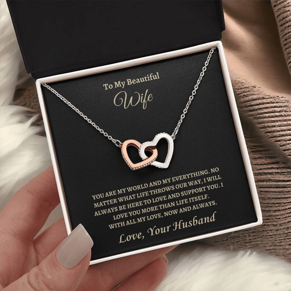 My world and my everything | Interlocking Hearts Necklace | Gifts for Wife